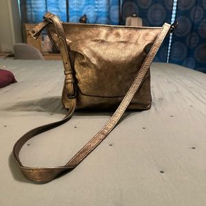Frye gold crossbody purse
